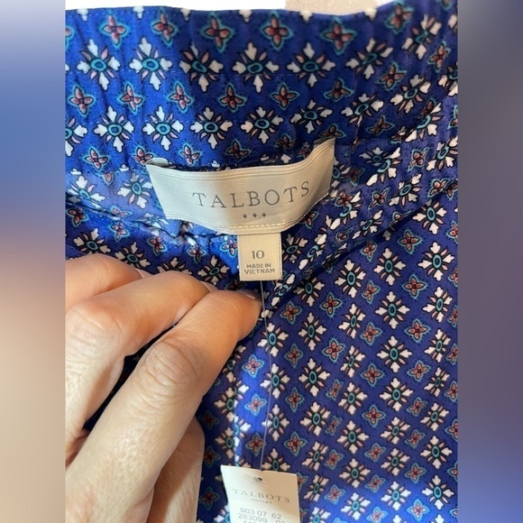 Talbots Women's Blue Diamond/Floral Stretch waist Pants, NWT - Size 10 - Picture 2 of 8